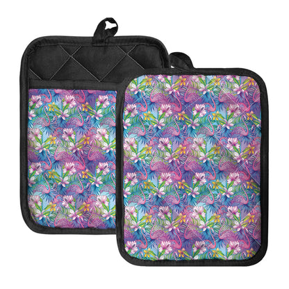 Colorful Tropical Flamingo Print Pot Holders With Pocket