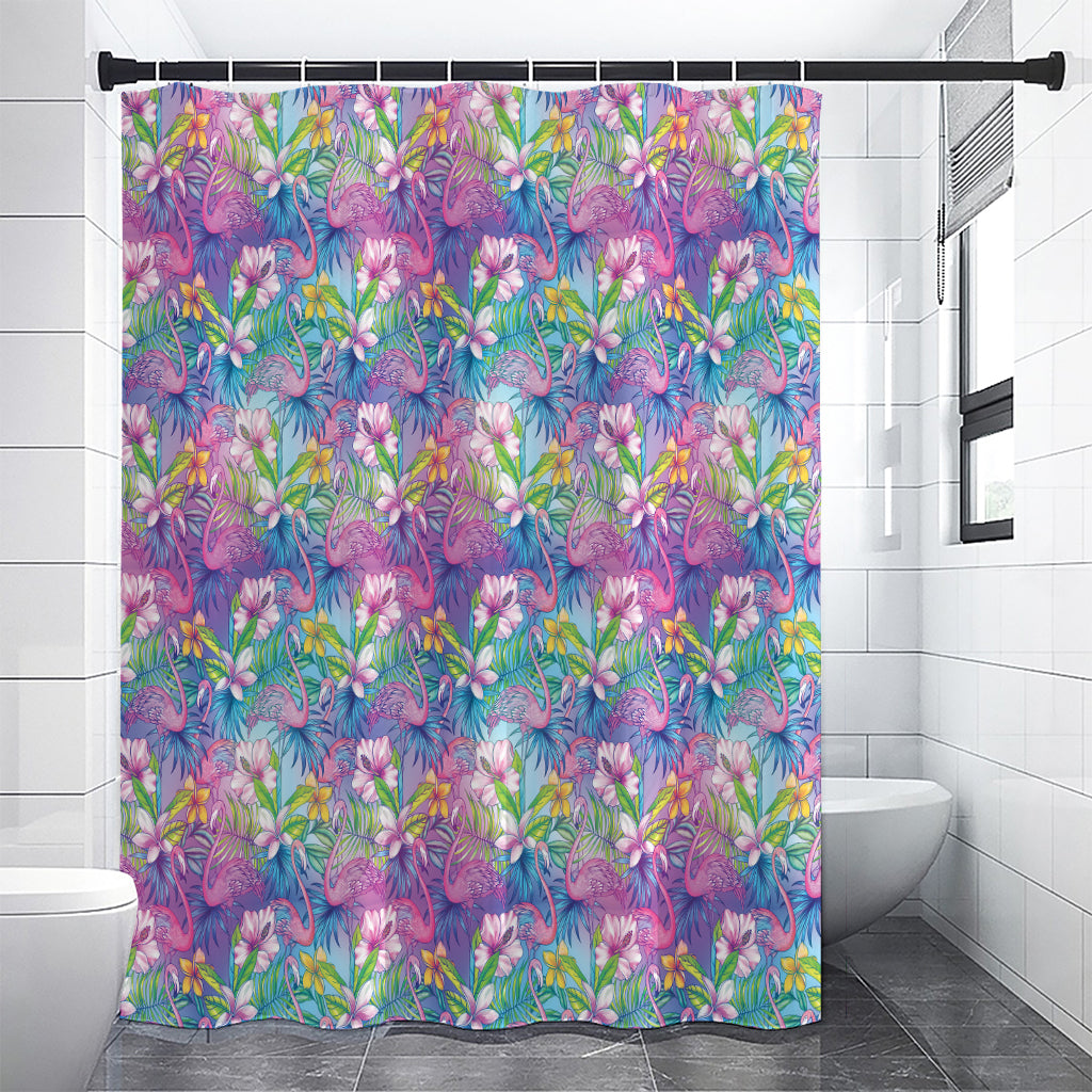 Colorful Tropical Flamingo Print Premium Shower Curtain