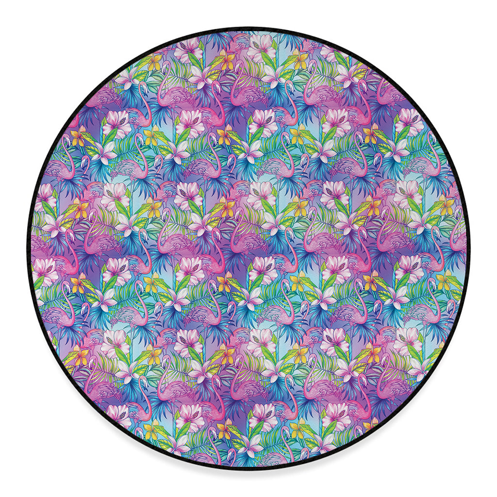 Colorful Tropical Flamingo Print Round Floor Mat