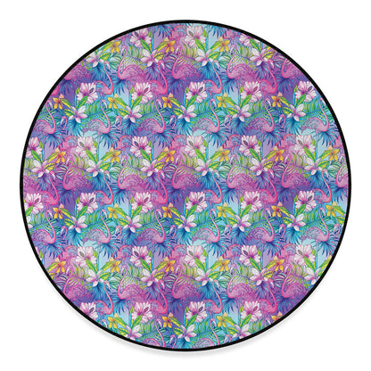 Colorful Tropical Flamingo Print Round Floor Mat