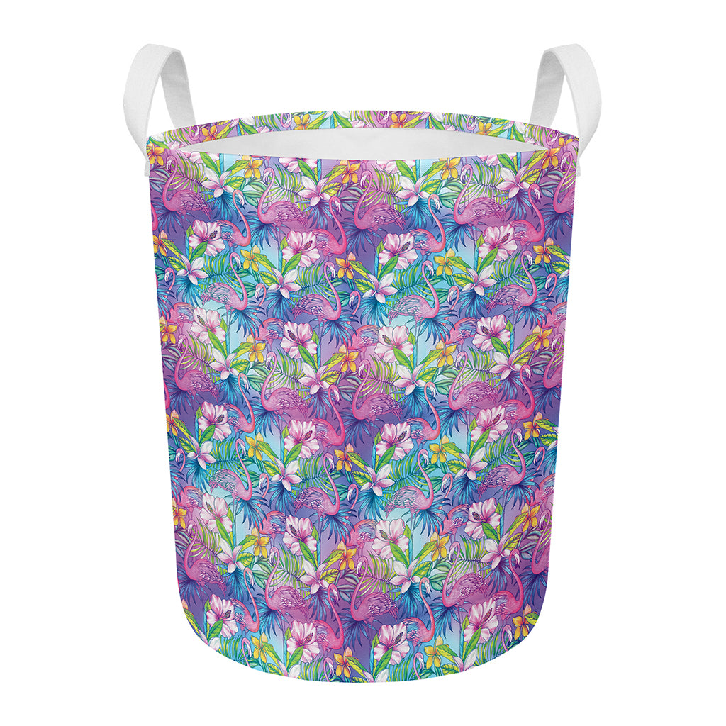 Colorful Tropical Flamingo Print Round Laundry Basket