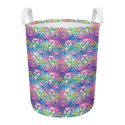 Colorful Tropical Flamingo Print Round Laundry Basket