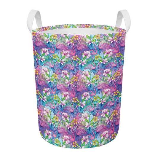 Colorful Tropical Flamingo Print Round Laundry Basket