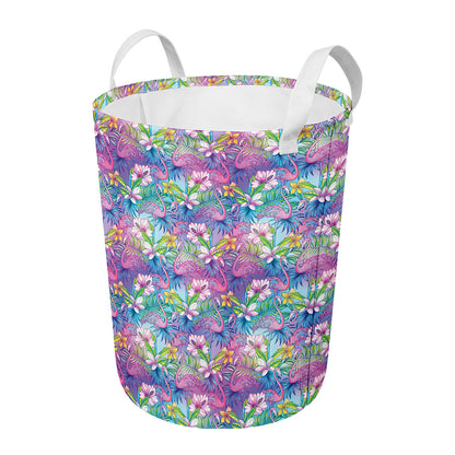 Colorful Tropical Flamingo Print Round Laundry Basket