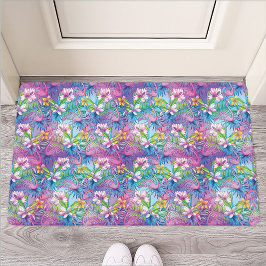 Colorful Tropical Flamingo Print Rubber Doormat