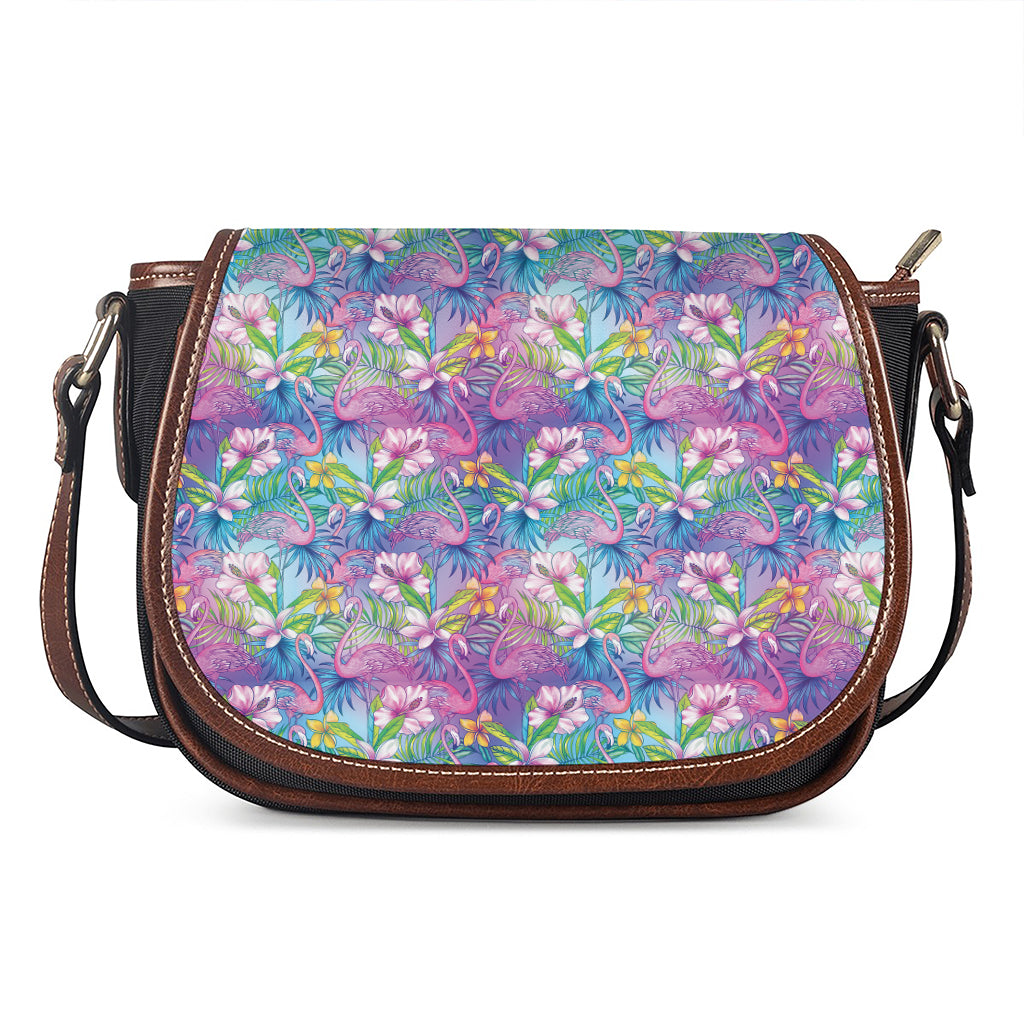 Colorful Tropical Flamingo Print Saddle Bag