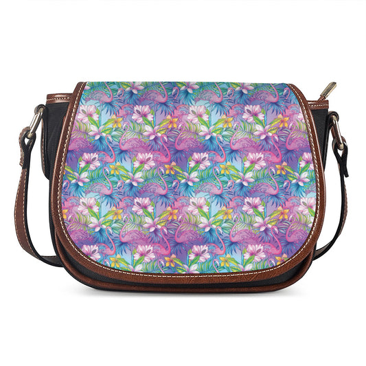 Colorful Tropical Flamingo Print Saddle Bag