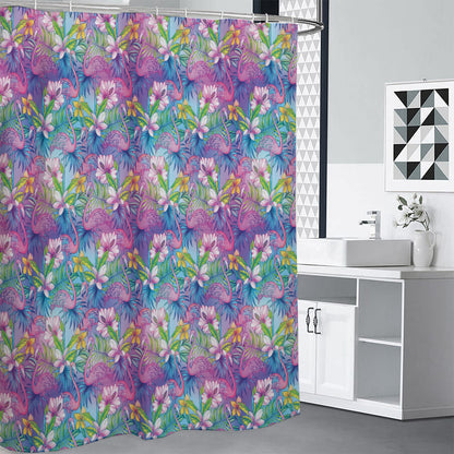 Colorful Tropical Flamingo Print Shower Curtain