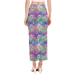 Colorful Tropical Flamingo Print Side Slit Maxi Skirt