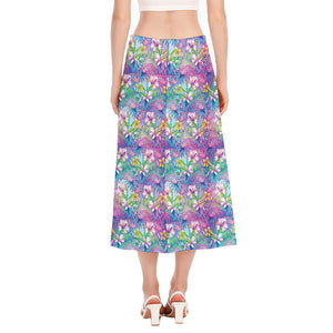 Colorful Tropical Flamingo Print Side Slit Midi Skirt