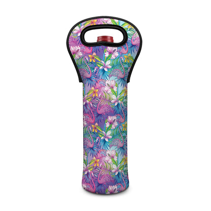 Colorful Tropical Flamingo Print Single Neoprene Wine Tote