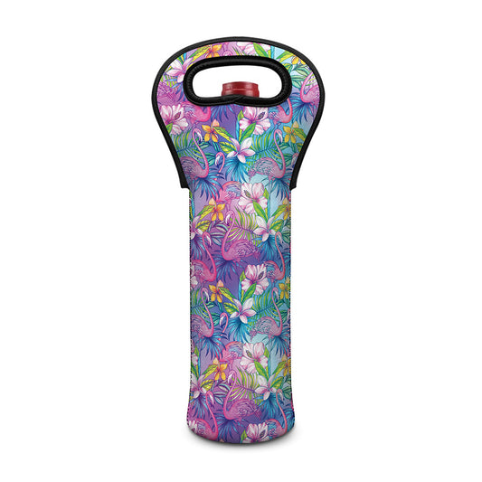 Colorful Tropical Flamingo Print Single Neoprene Wine Tote