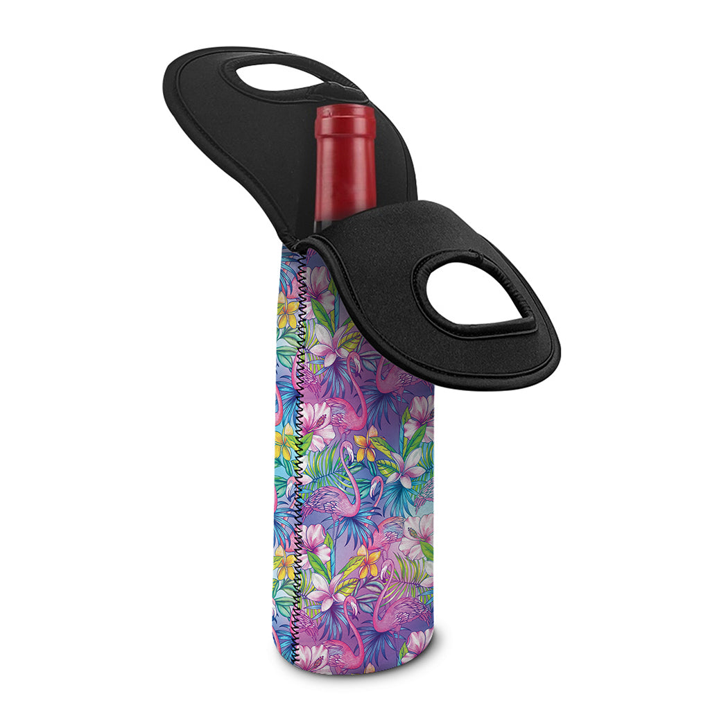 Colorful Tropical Flamingo Print Single Neoprene Wine Tote