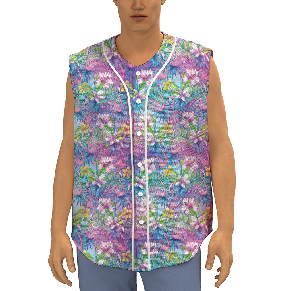 Colorful Tropical Flamingo Print Sleeveless Baseball Jersey