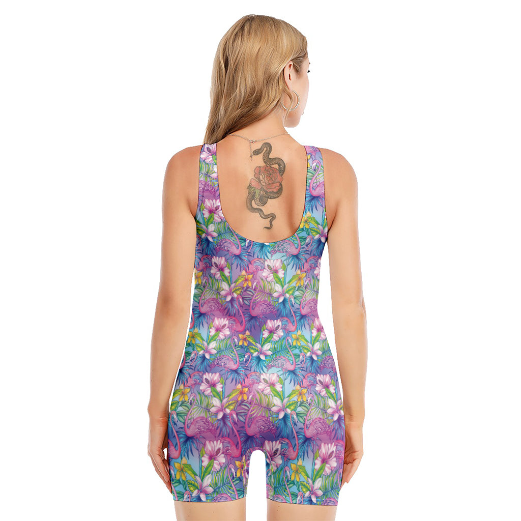 Colorful Tropical Flamingo Print Sleeveless One Piece Swimsuit