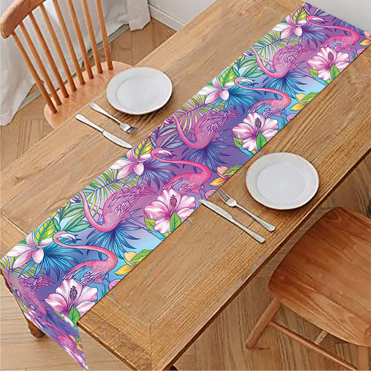 Colorful Tropical Flamingo Print Table Runner