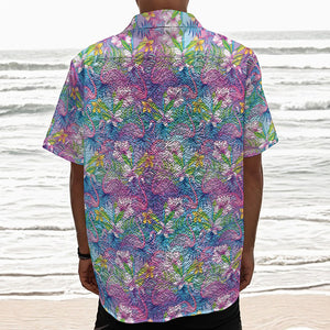 Colorful Tropical Flamingo Print Textured Short Sleeve Shirt