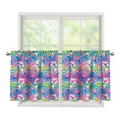 Colorful Tropical Flamingo Print Tier Curtains