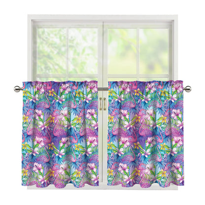 Colorful Tropical Flamingo Print Tier Curtains