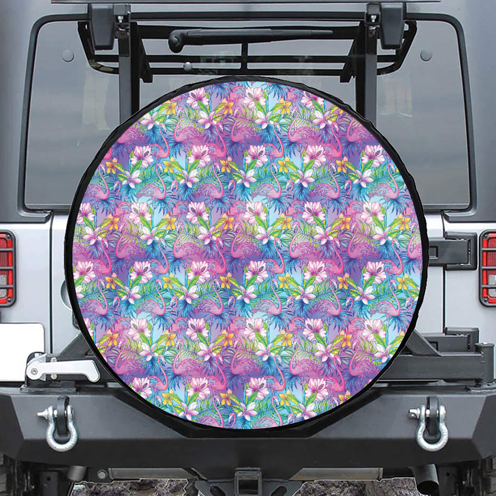 Colorful Tropical Flamingo Print Tire Cover