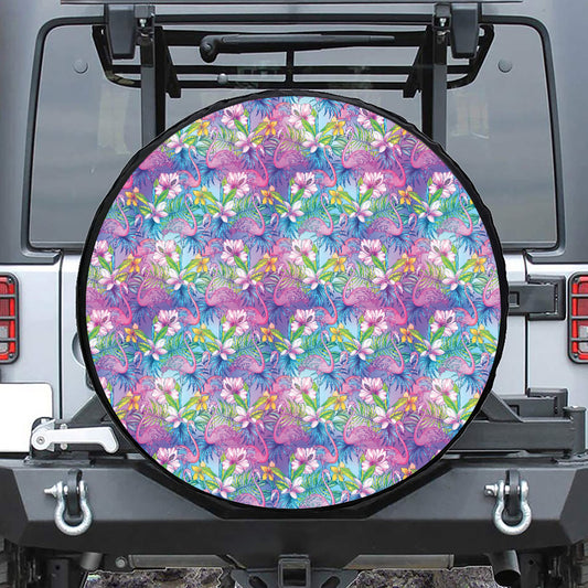 Colorful Tropical Flamingo Print Tire Cover