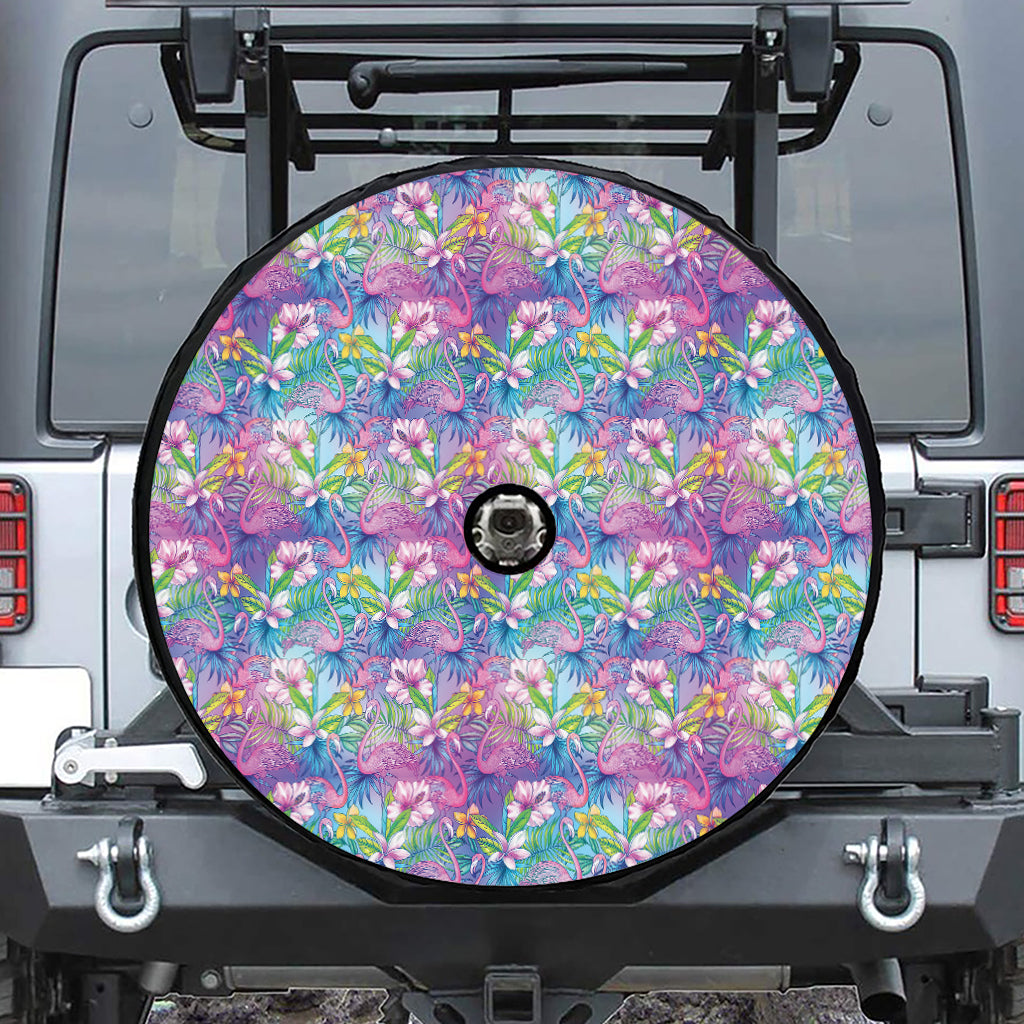 Colorful Tropical Flamingo Print Tire Cover With Camera Hole
