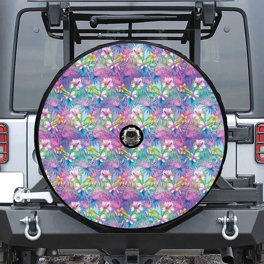 Colorful Tropical Flamingo Print Tire Cover With Camera Hole