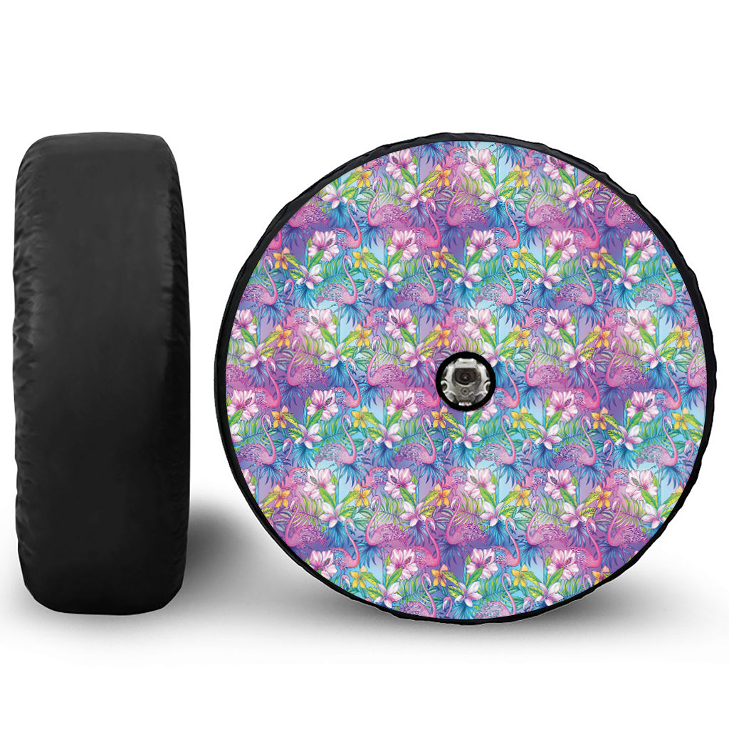 Colorful Tropical Flamingo Print Tire Cover With Camera Hole