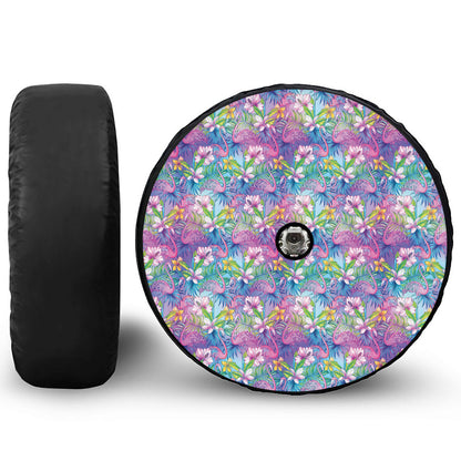 Colorful Tropical Flamingo Print Tire Cover With Camera Hole