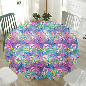 Colorful Tropical Flamingo Print Waterproof Round Tablecloth