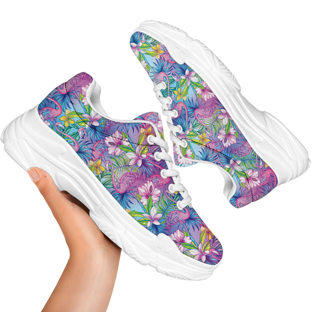 Colorful Tropical Flamingo Print White Chunky Shoes