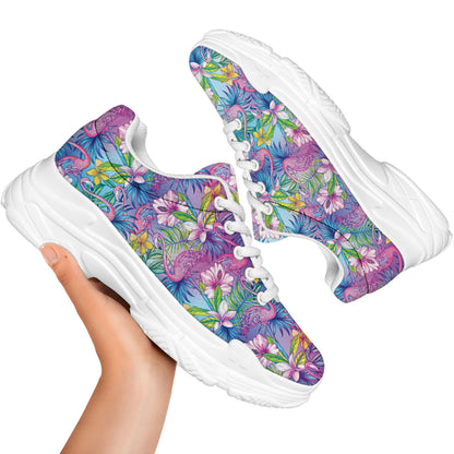 Colorful Tropical Flamingo Print White Chunky Shoes
