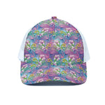 Colorful Tropical Flamingo Print White Mesh Trucker Cap