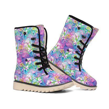 Colorful Tropical Flamingo Print Winter Boots