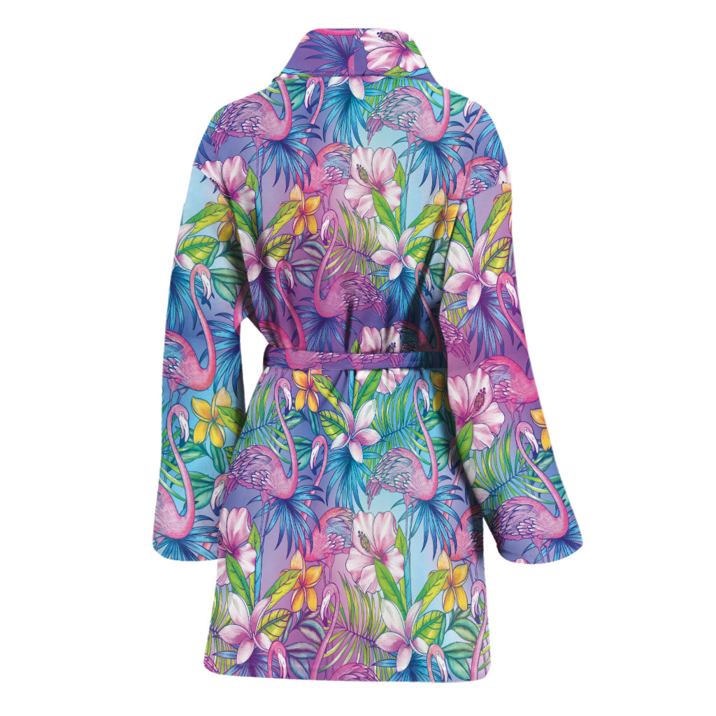 Colorful Tropical Flamingo Print Women's Bathrobe