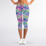 Colorful Tropical Flamingo Print Women's Capri Leggings