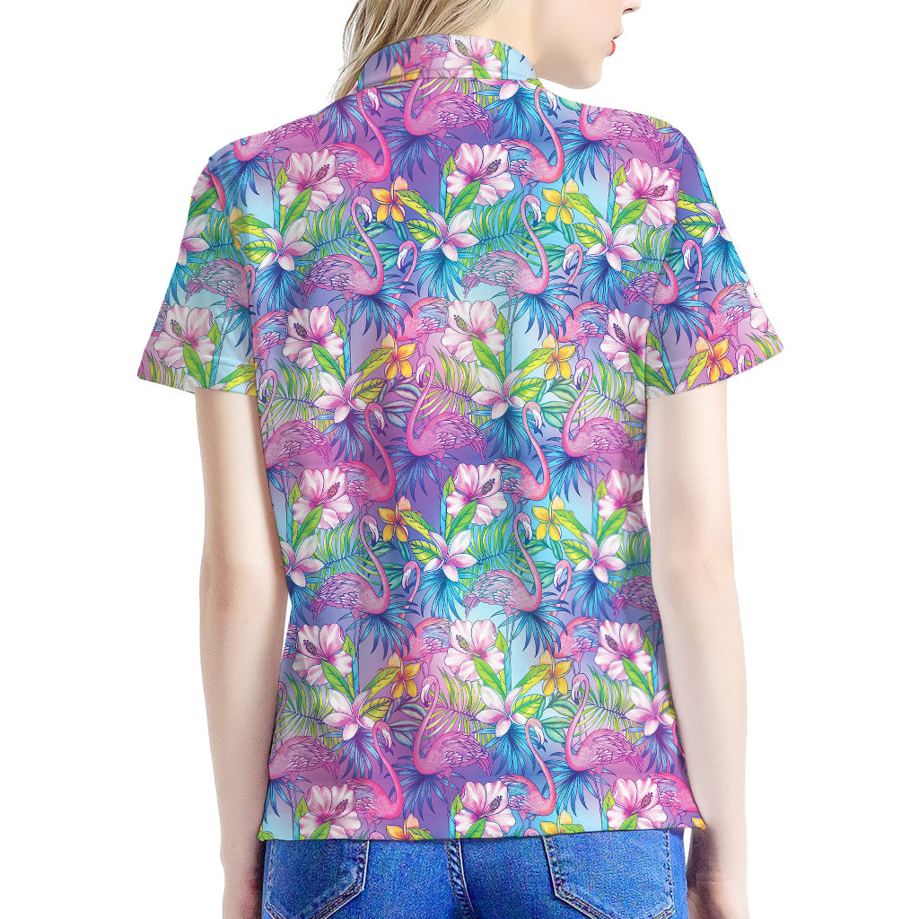 Colorful Tropical Flamingo Print Women's Polo Shirt