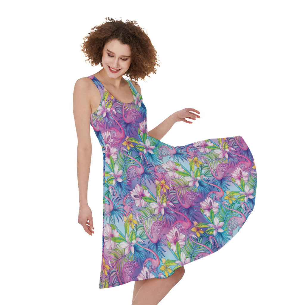 Colorful Tropical Flamingo Print Women's Sleeveless Dress