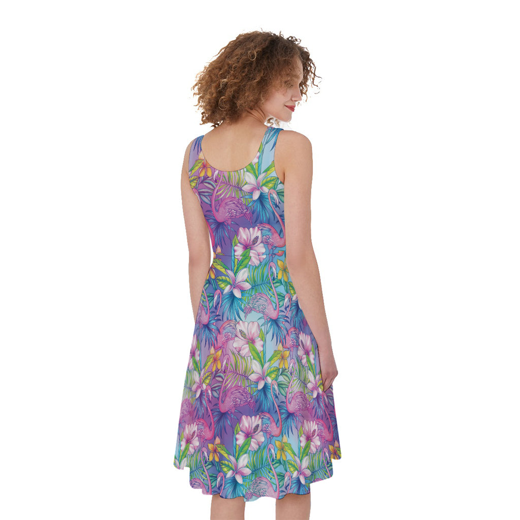 Colorful Tropical Flamingo Print Women's Sleeveless Dress