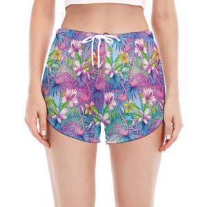 Colorful Tropical Flamingo Print Women's Split Running Shorts