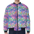 Colorful Tropical Flamingo Print Zip Sleeve Bomber Jacket