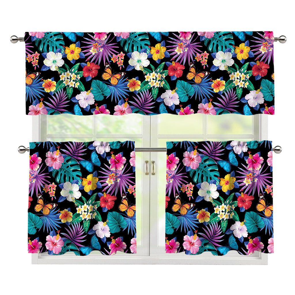 Colorful Tropical Jungle Hawaiian Print 3 Piece Kitchen Curtains