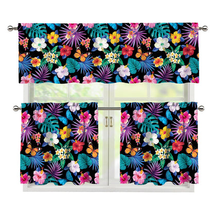 Colorful Tropical Jungle Hawaiian Print 3 Piece Kitchen Curtains