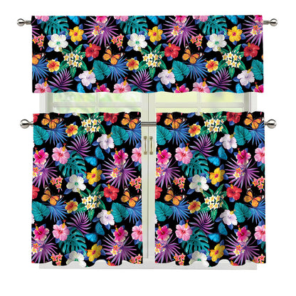 Colorful Tropical Jungle Hawaiian Print 3 Piece Kitchen Curtains