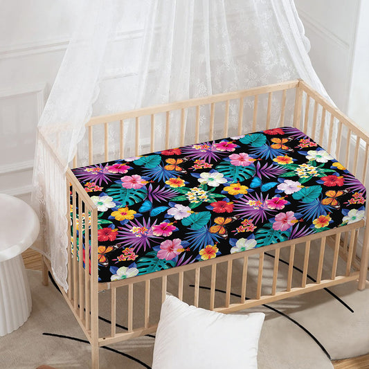 Colorful Tropical Jungle Hawaiian Print Baby Crib Sheet