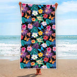 Colorful Tropical Jungle Hawaiian Print Beach Towel
