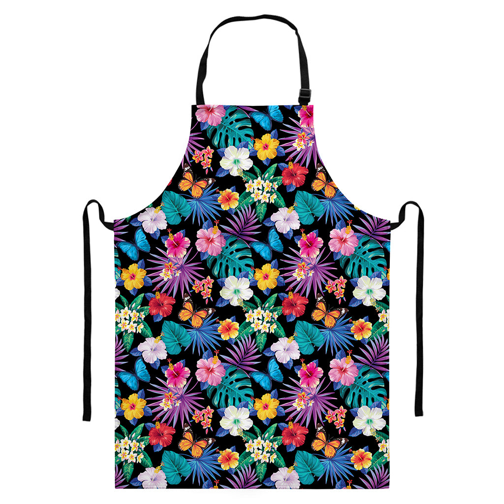 Colorful Tropical Jungle Hawaiian Print Bib Apron With Pocket
