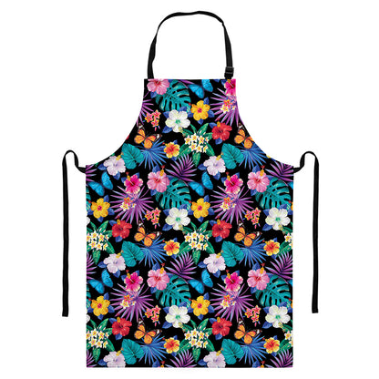 Colorful Tropical Jungle Hawaiian Print Bib Apron With Pocket