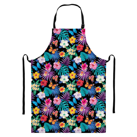 Colorful Tropical Jungle Hawaiian Print Bib Apron With Pocket