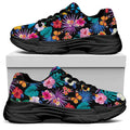 Colorful Tropical Jungle Hawaiian Print Black Chunky Shoes